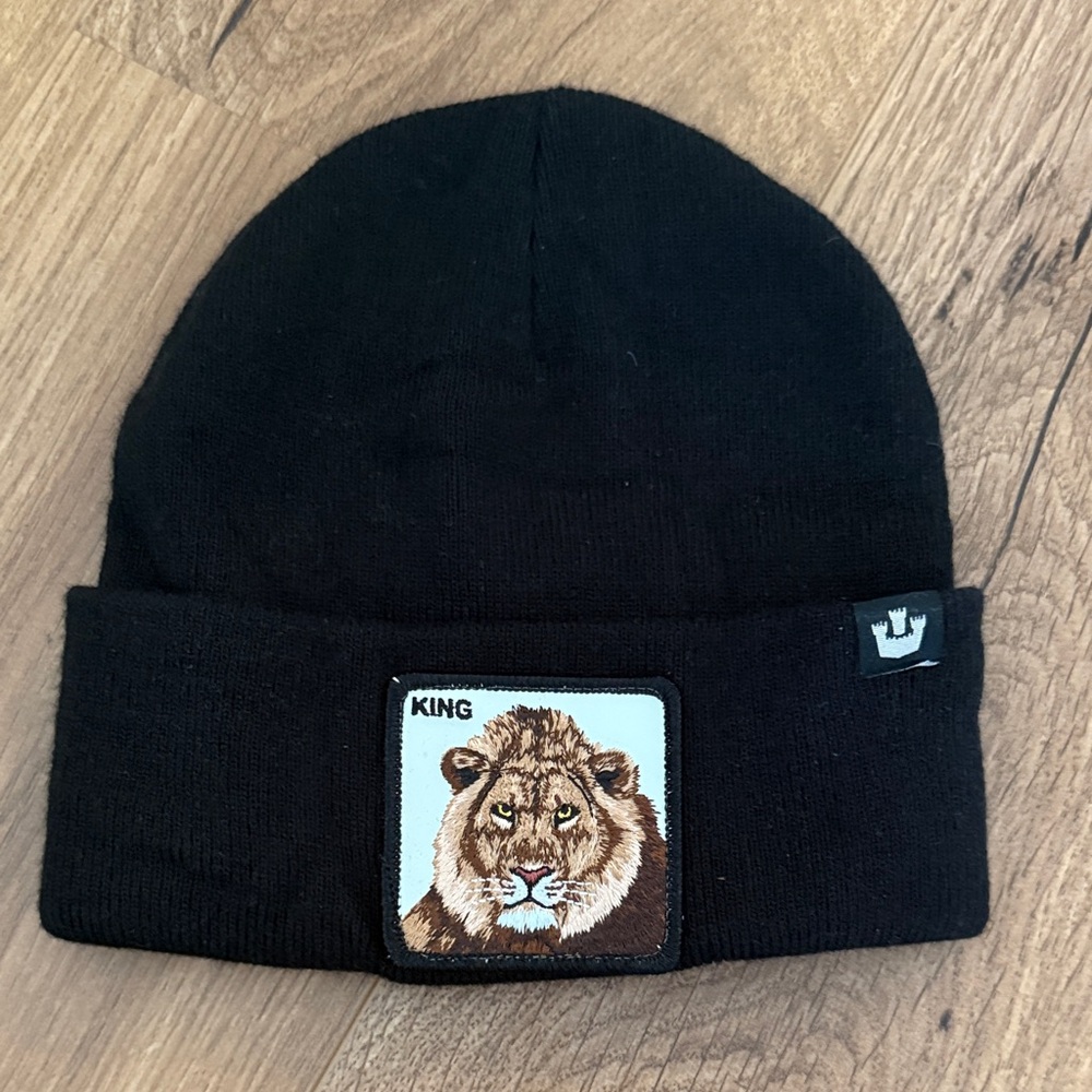 Goorin Bros Black Beanie with Lion Patch